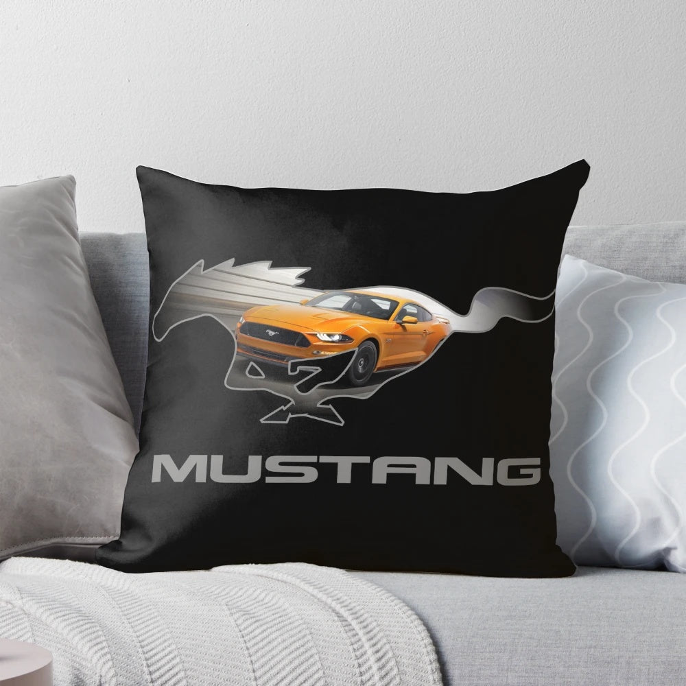 Stylish Ford Mustang GT logo emblem design pillow in orange and black color scheme