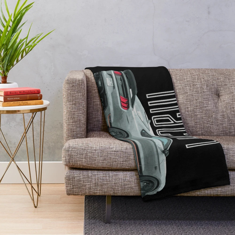 Ford Mustang GT Mach 1 inspired plush blanket with performance car and racing design