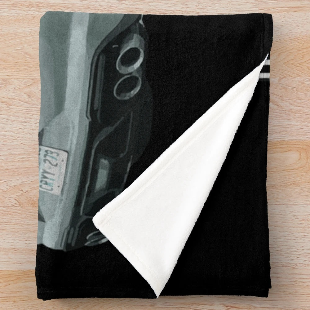 Ford Mustang GT Mach 1 inspired plush blanket with performance car and racing design