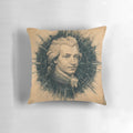 High-resolution image of a classical painting of the famous composer Wolfgang Amadeus Mozart, printed on a decorative throw pillow.