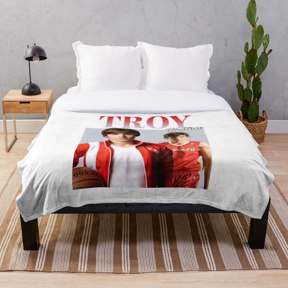 Troy Bolton from High School Musical on a soft, cozy plush blanket