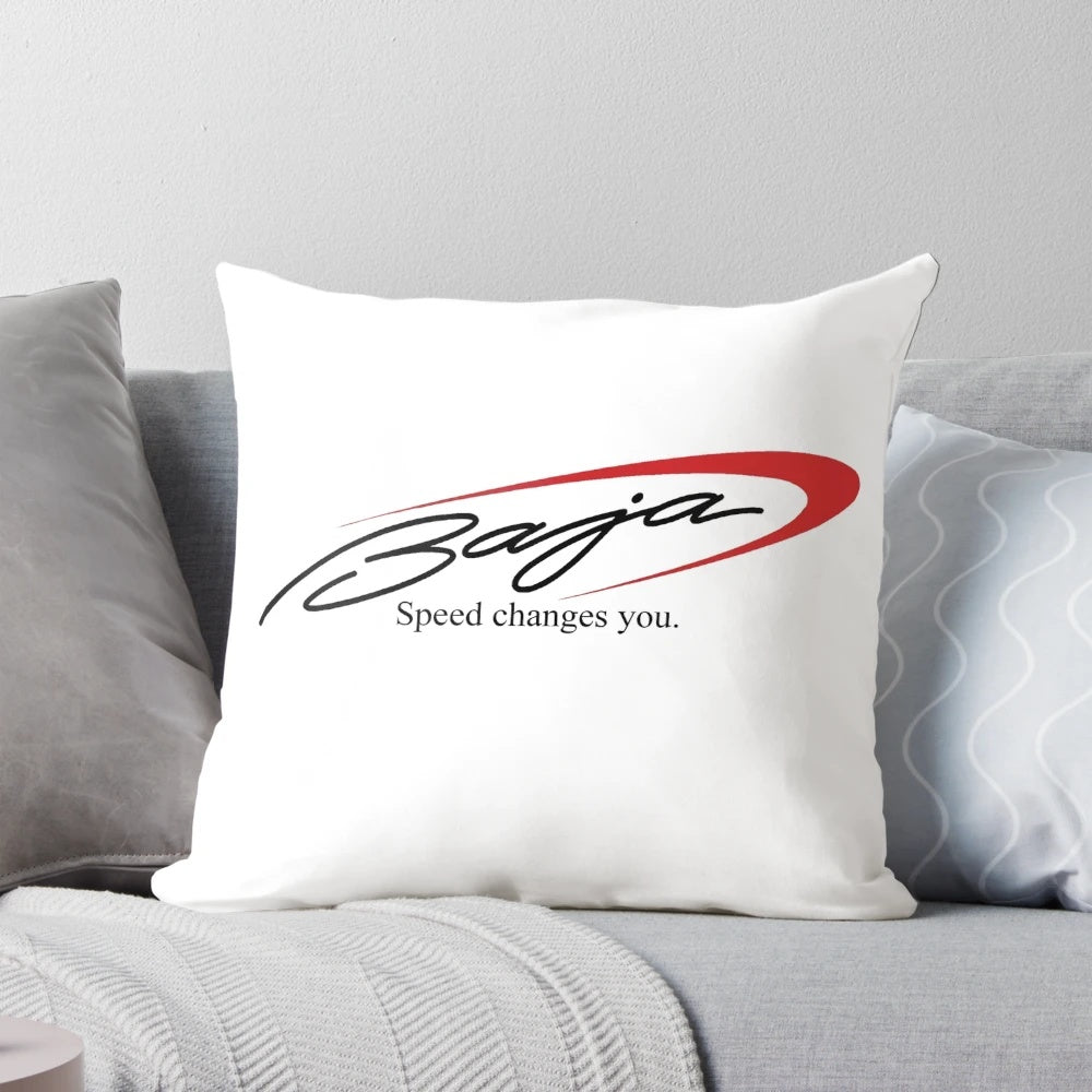 Cozy Baja boats pillow with vibrant boat logo design