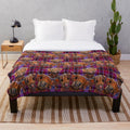 Highland cow print plush blanket with tartan pattern