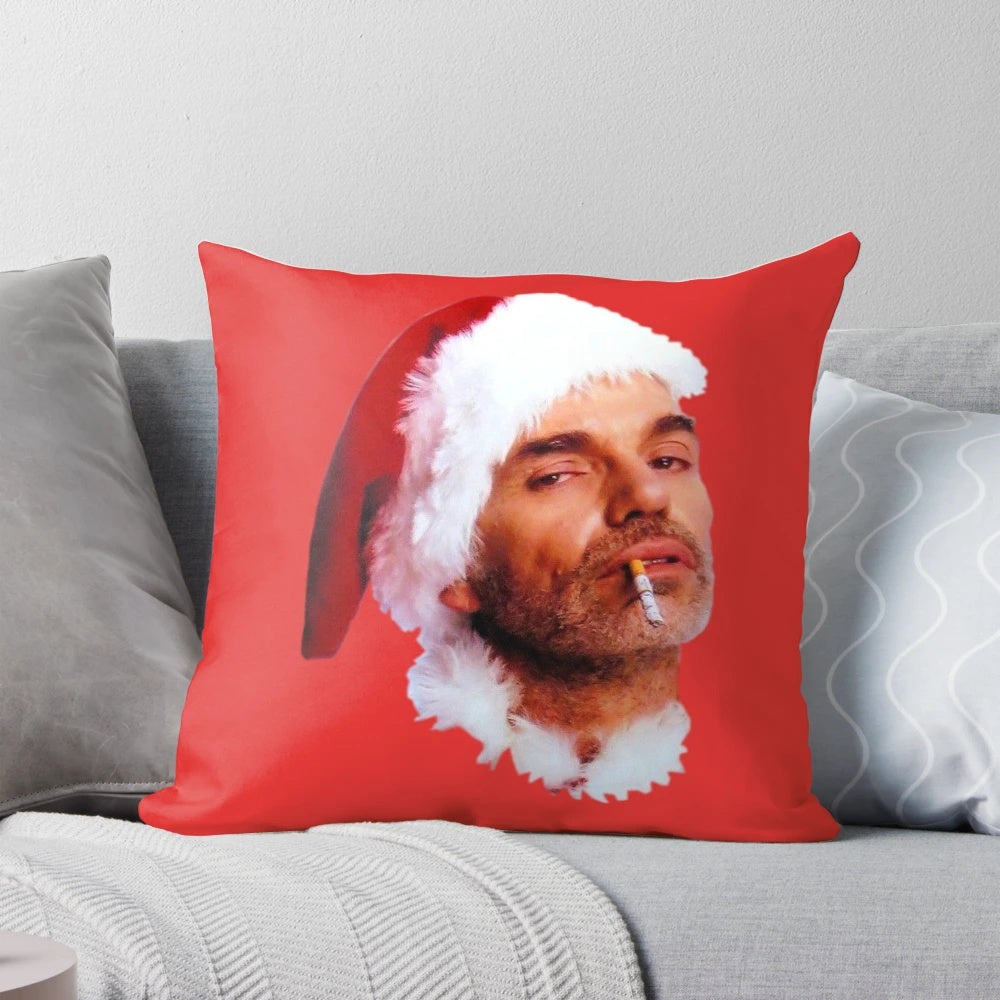 Funny "Bad Santa" smoking a cigarette plush pillow for holiday home decor