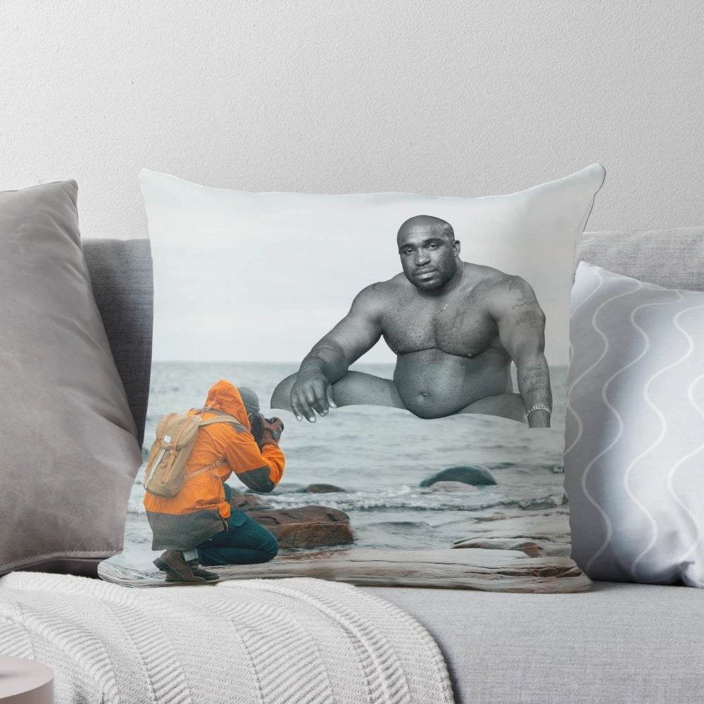 Image of a pillow with the silhouette of a naked black man, inspired by the Barry Wood meme