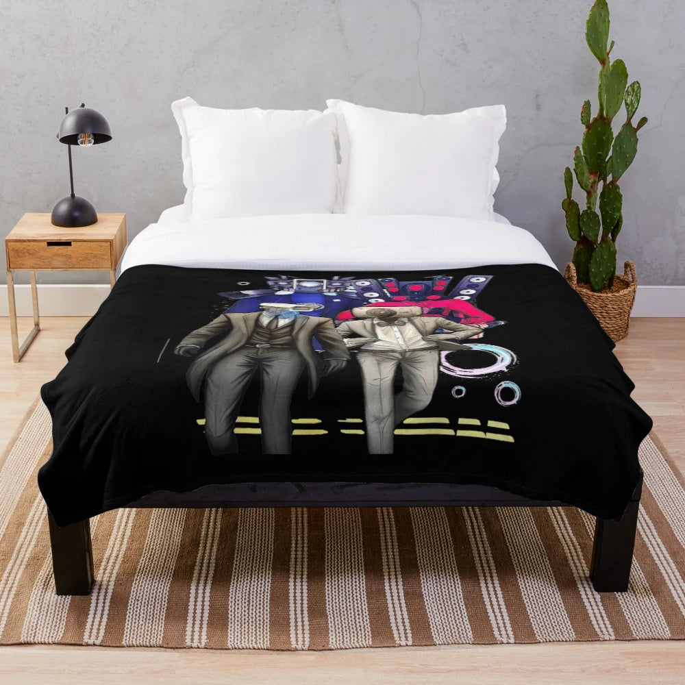 Caméraman and Speákerman Funny Plush Blanket with Skibidi Toilet Game Meme