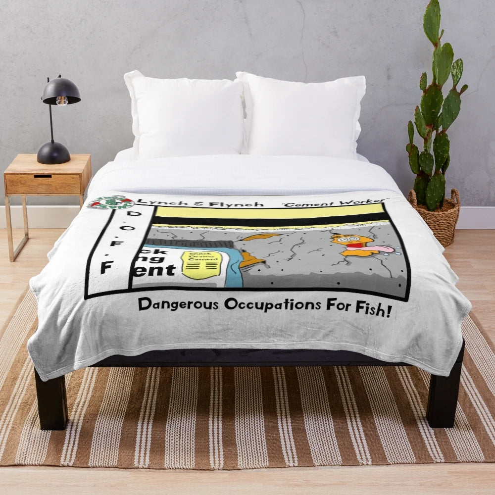 Cement worker-themed plush blanket with a satirical design