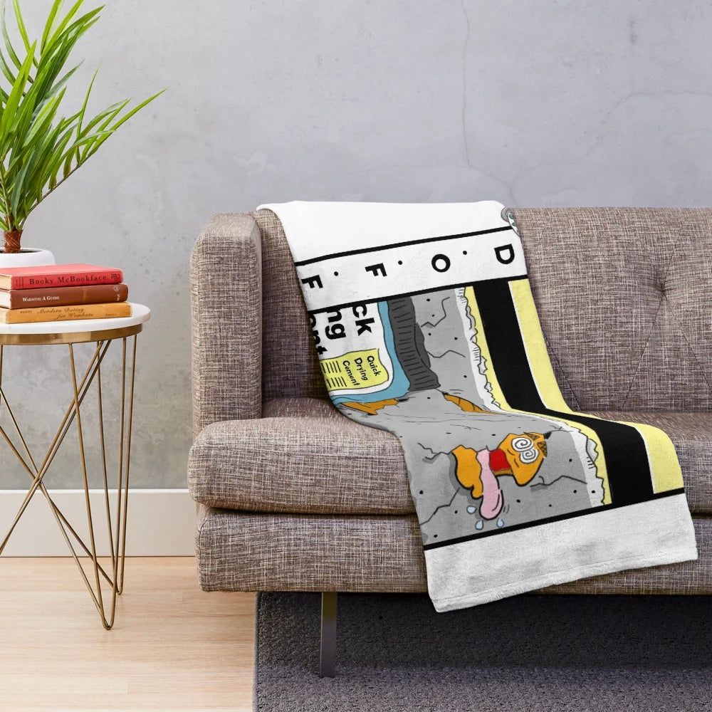 Cement worker-themed plush blanket with a satirical design