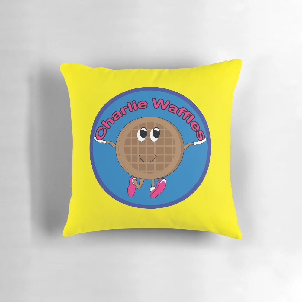 Colorful pillow featuring the iconic Charlie Harper from the popular TV show