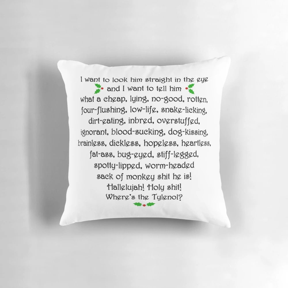 Funny Christmas Vacation-Themed Throw Pillow with Clark Griswold Rant Design