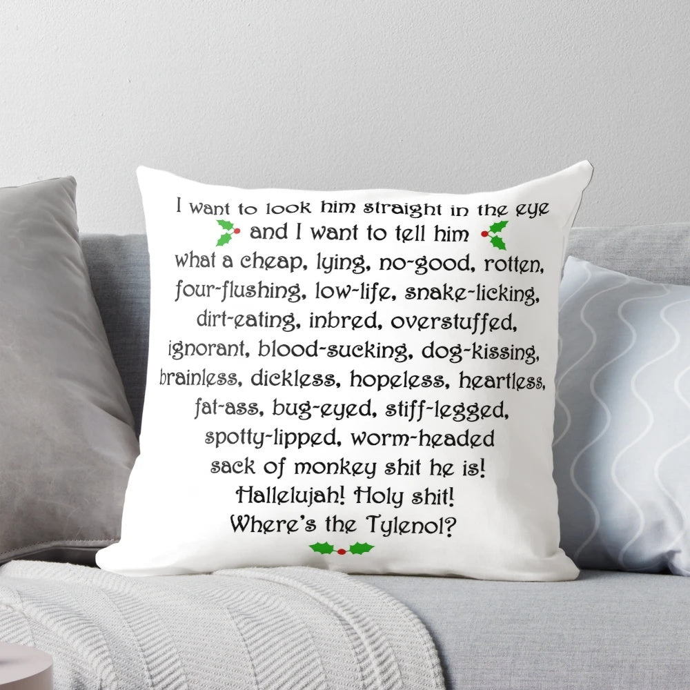 Funny Christmas Vacation-Themed Throw Pillow with Clark Griswold Rant Design