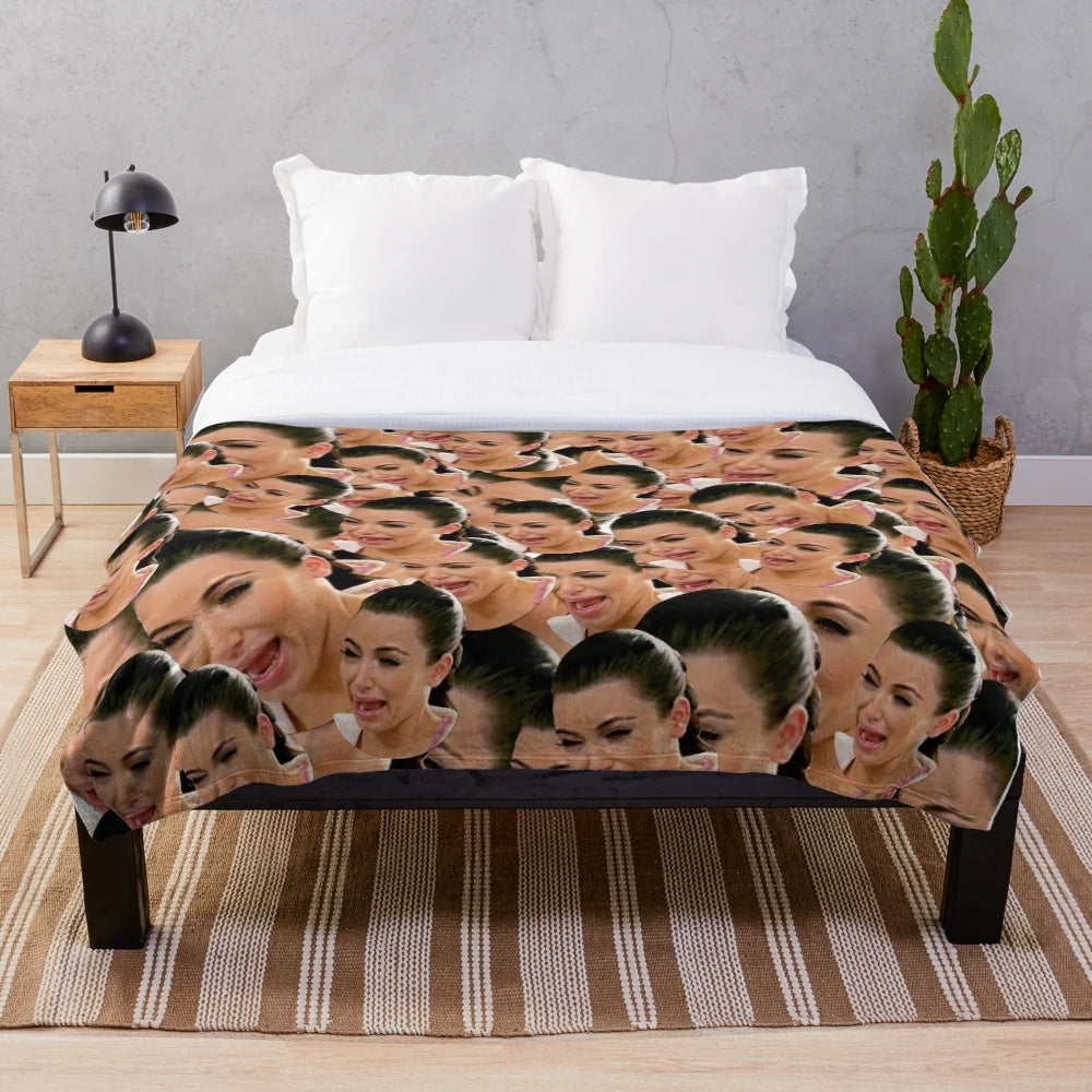 Crying Kim Kardashian pop culture collage design plush blanket