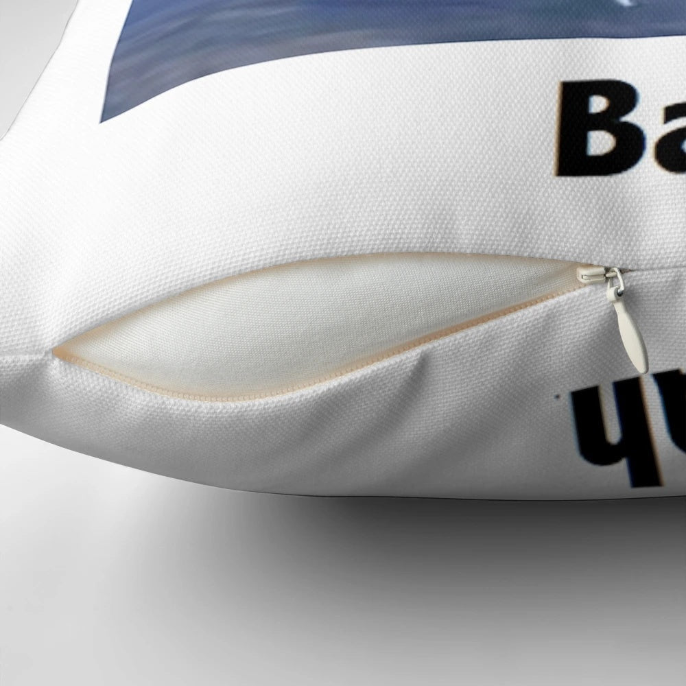 Plush dog-shaped pillow with "Bah" text, inspired by the popular "Dog of Wisdom" meme