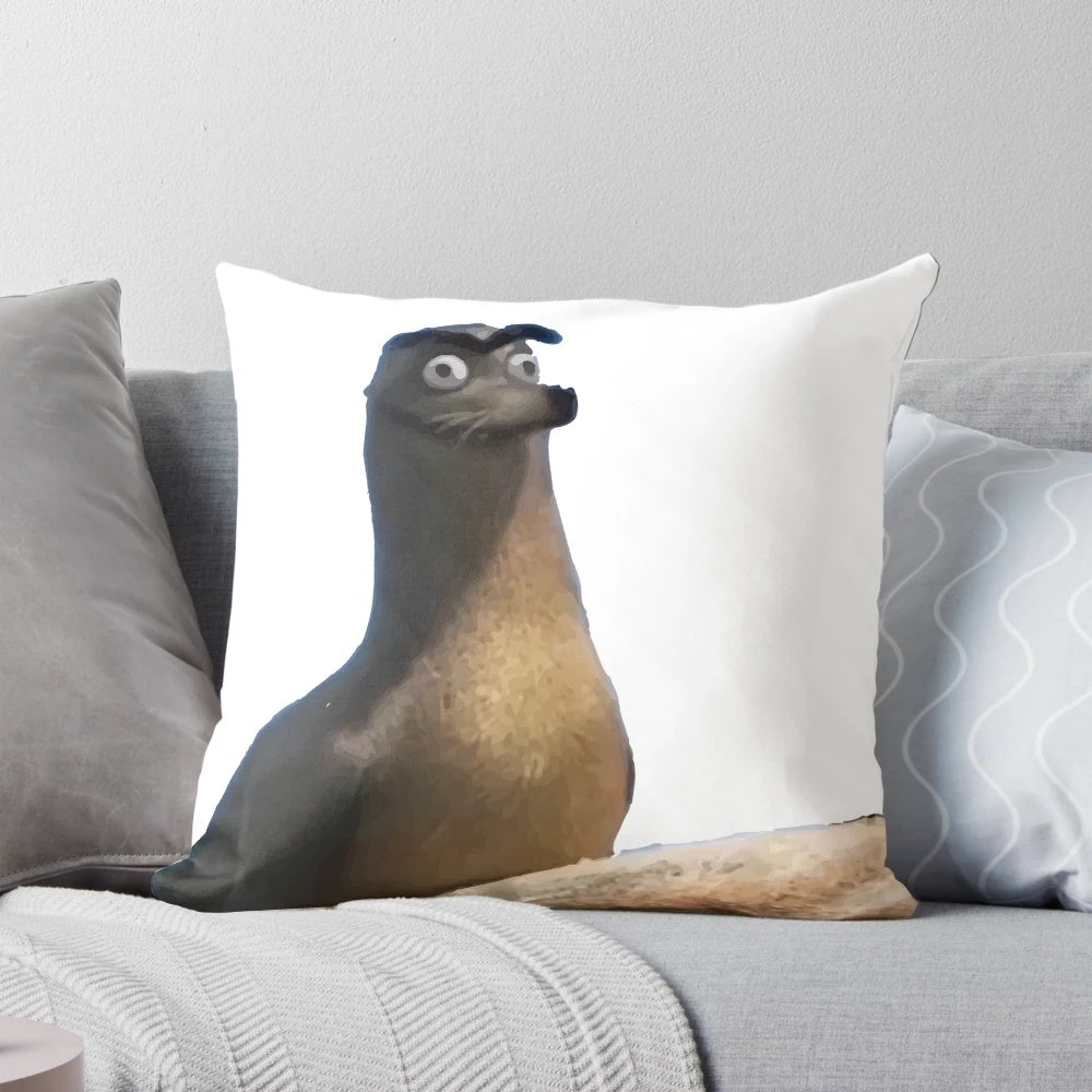 Playful finding dory themed pillow featuring a cute seal character