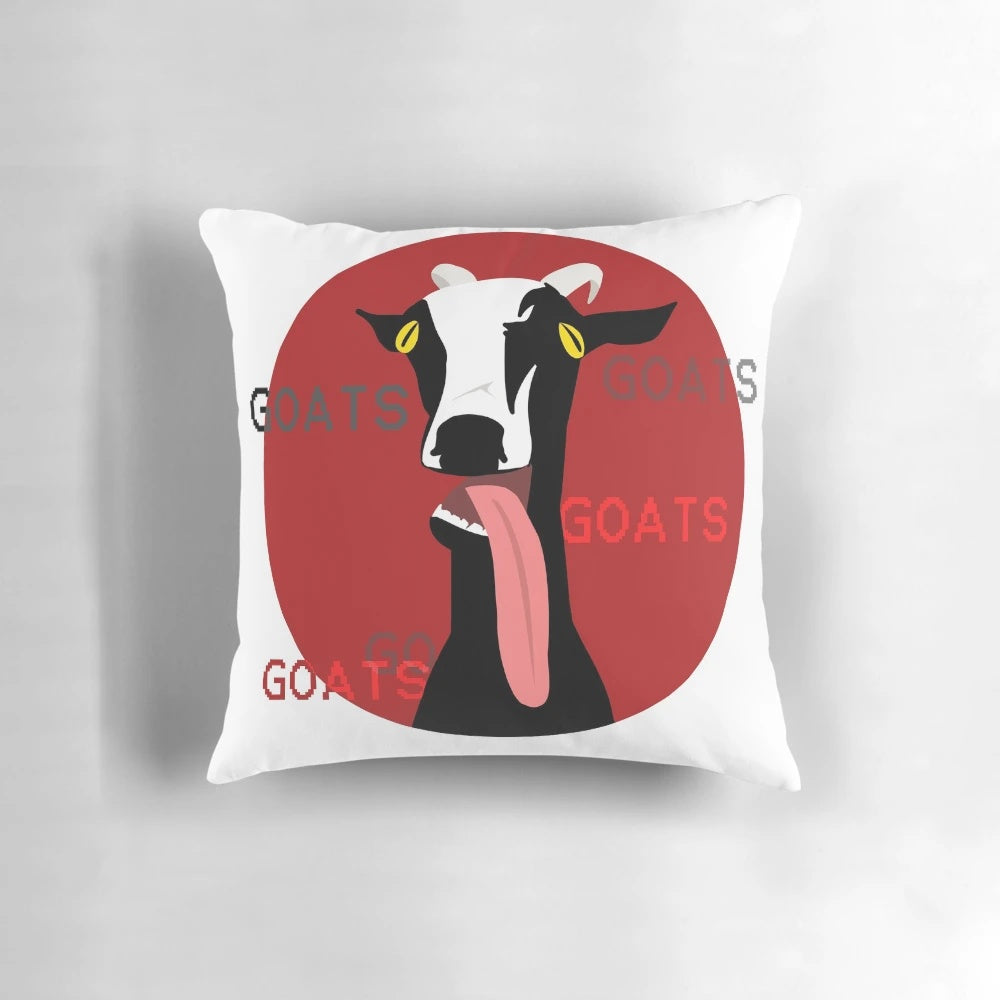 Soft, plush pillow featuring a playful goat design, perfect for cozy comfort and laughter.