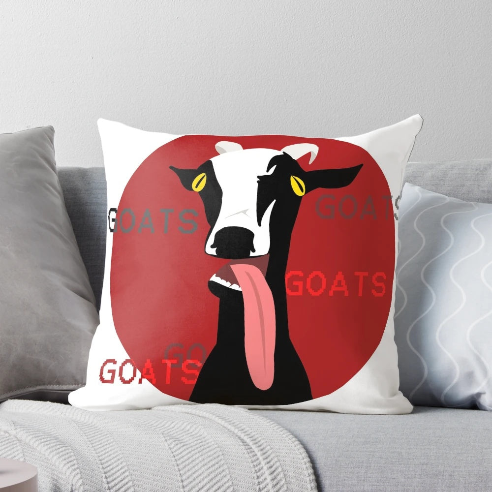 Soft, plush pillow featuring a playful goat design, perfect for cozy comfort and laughter.