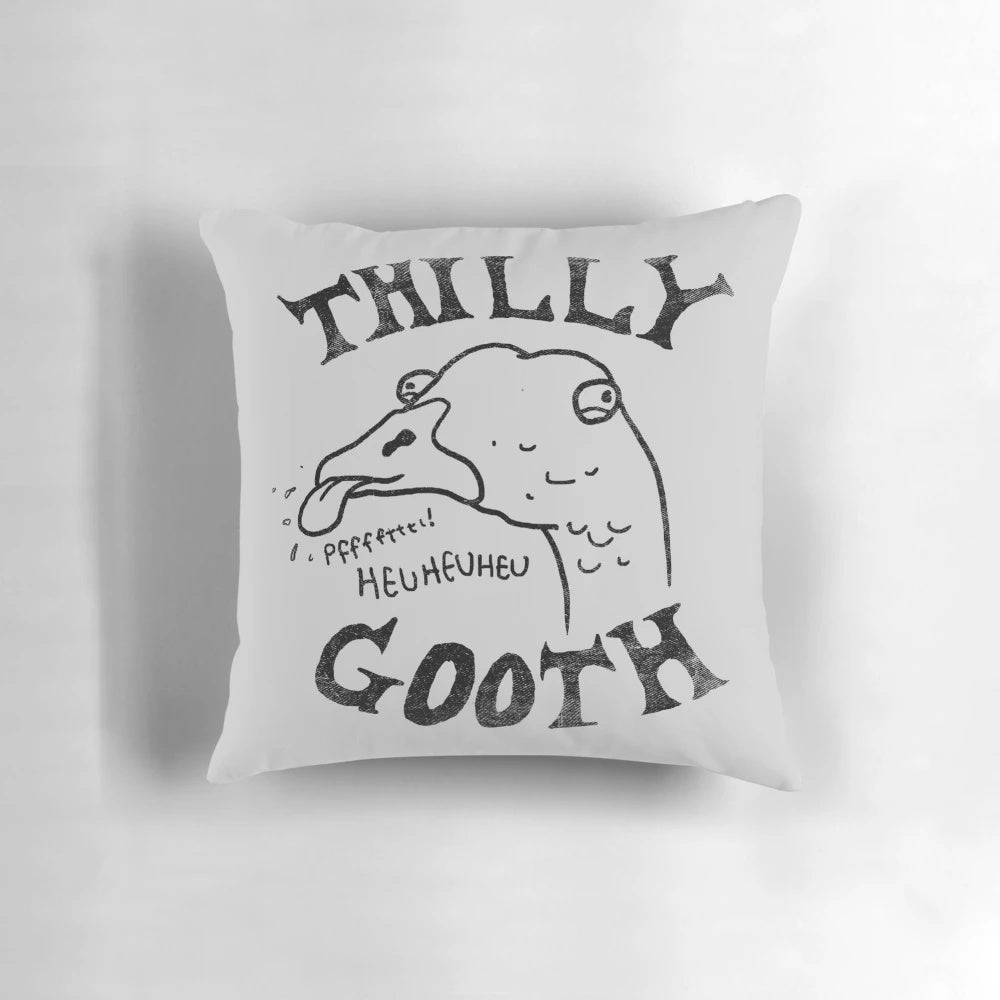 Soft, plush pillow featuring a funny, tongue-sticking-out goose design for a playful, whimsical home accent.