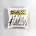Cartoon image of a greyhound or sighthound dog on a decorative pillow