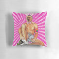 Pillow featuring a surrealist design with a "roller boy" and references to Hitler humor and fascist imagery.