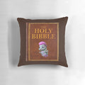 Humorous holy bibble pillow with meme-inspired graphic design