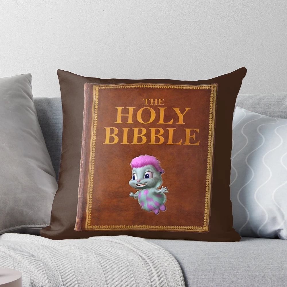 Humorous holy bibble pillow with meme-inspired graphic design