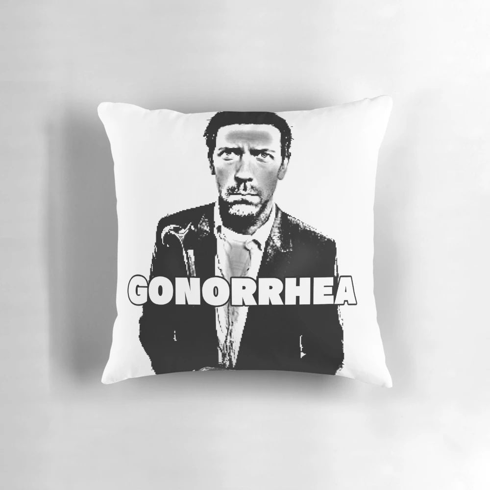 Plush pillow with a humorous "House M.D." design, featuring the character Dr. Gregory House