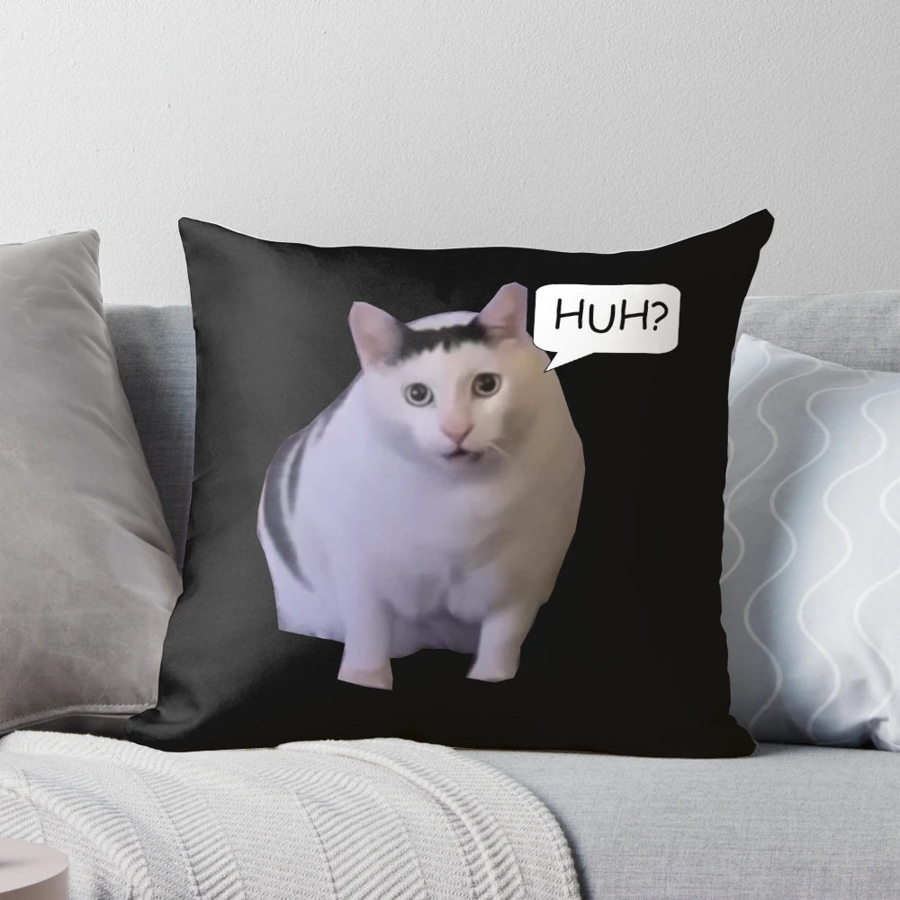 Plush Huh Cat Meme Throw Pillow for Cozy Cat Lover Home Decor
