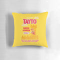 Pillow featuring a humorous Irish joke about the popular Tayto crisps
