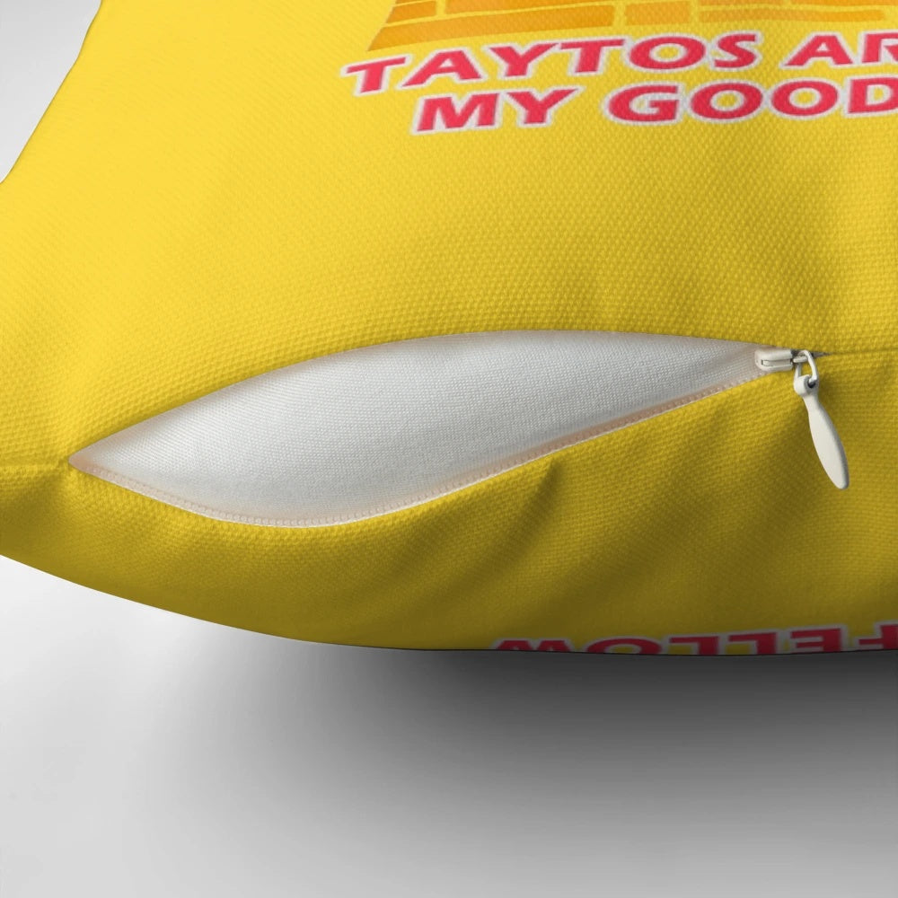 Pillow featuring a humorous Irish joke about the popular Tayto crisps