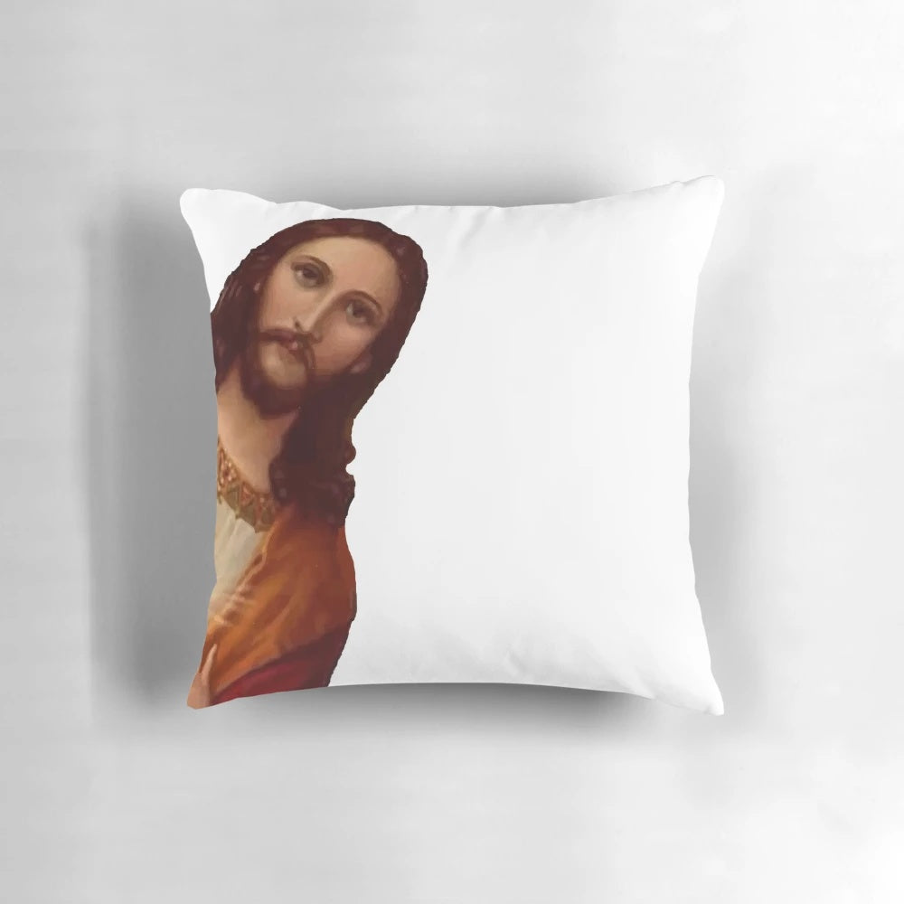 Jesus Christ looking down on a person with the "Jesus is Watching" meme text