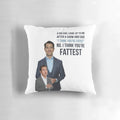Colorful custom pillow featuring a funny fatist joke by comedian Jimmy Carr