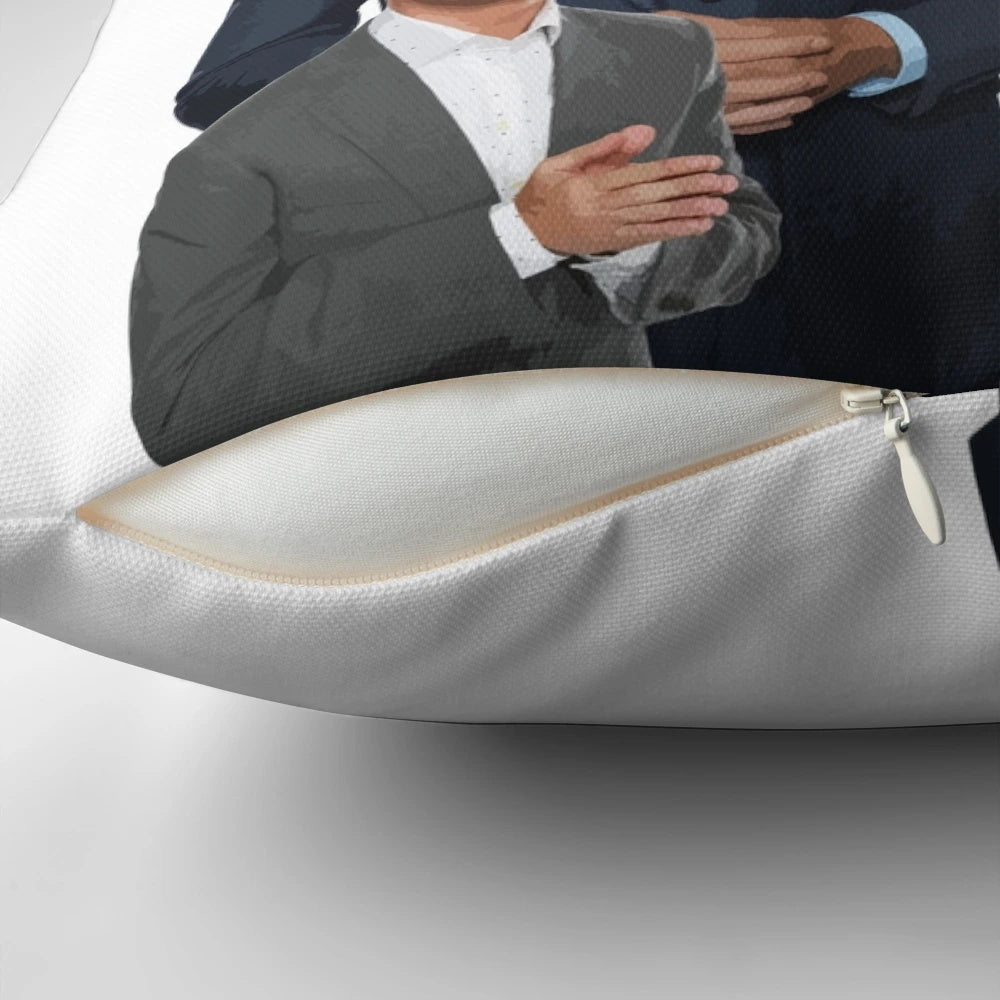 Colorful custom pillow featuring a funny fatist joke by comedian Jimmy Carr