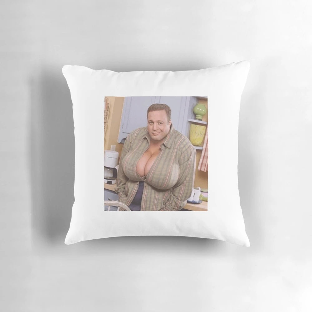 Pillow featuring the popular "Kevin James with Boobs" meme, a humorous reaction image from the sitcom "The King of Queens