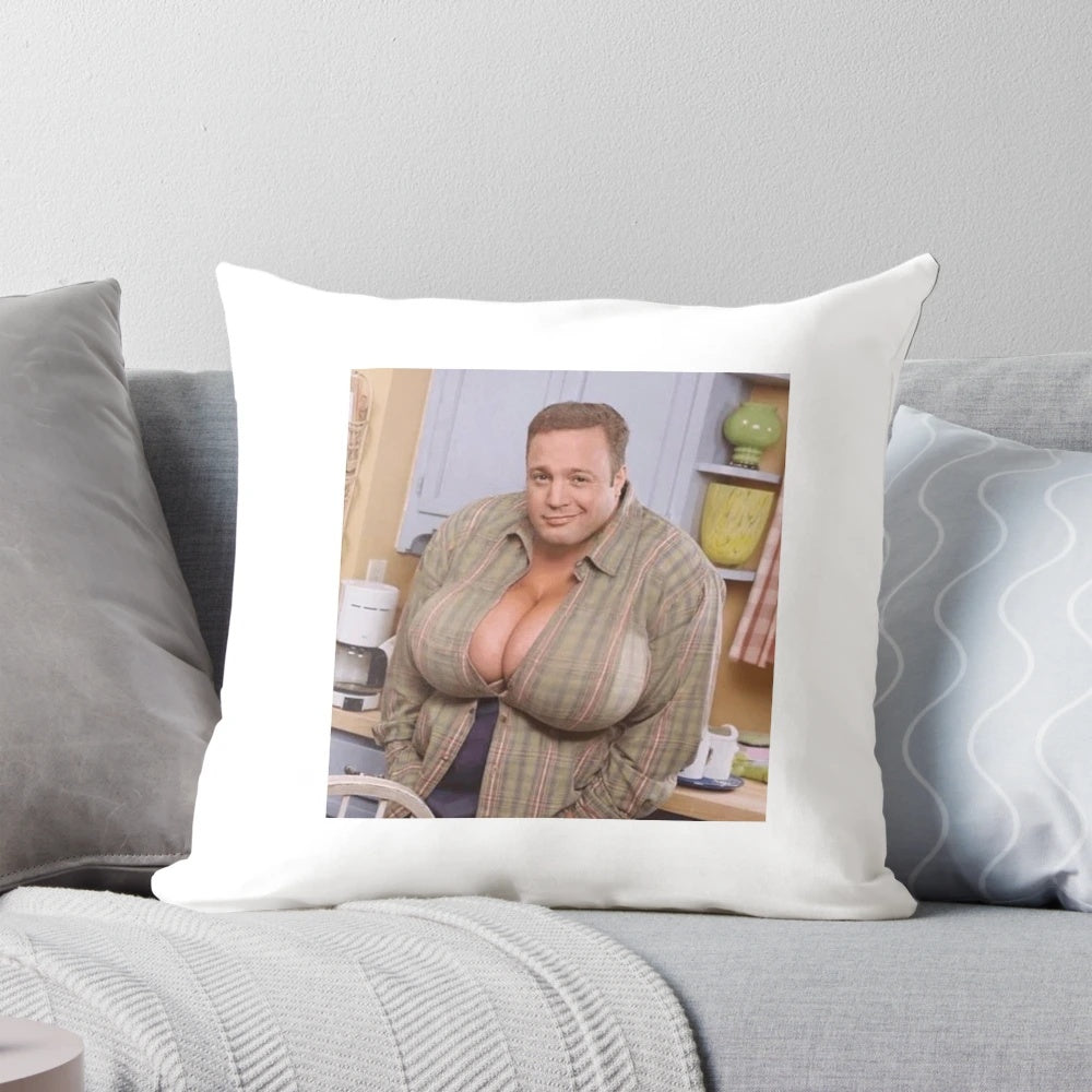 Pillow featuring the popular "Kevin James with Boobs" meme, a humorous reaction image from the sitcom "The King of Queens