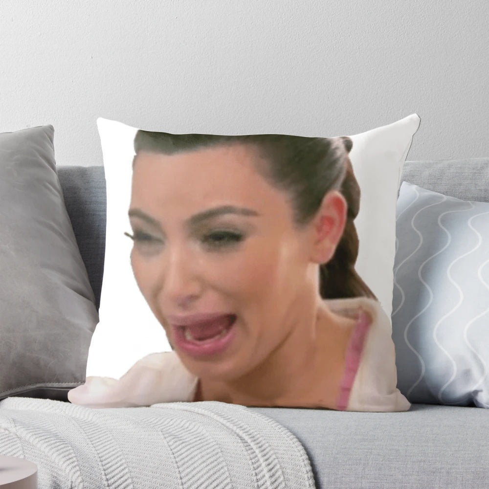 Kim Kardashian Crying Meme Printed Pillow for Funny Home Decor