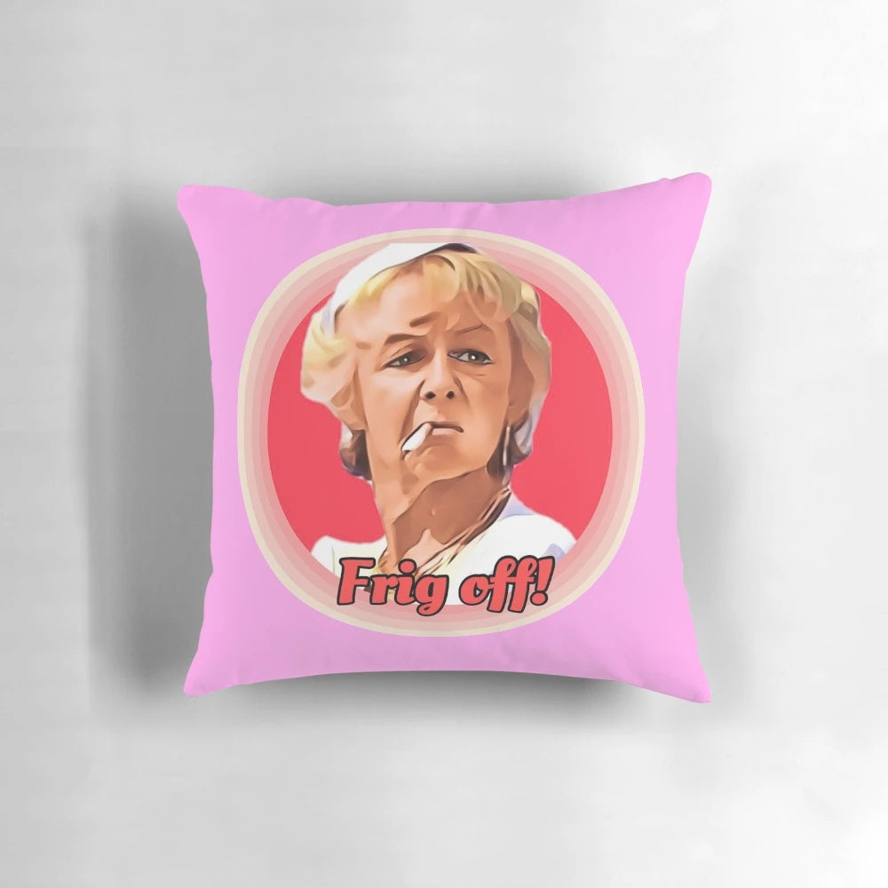 Madge from Benidorm inspired comedy throw pillow