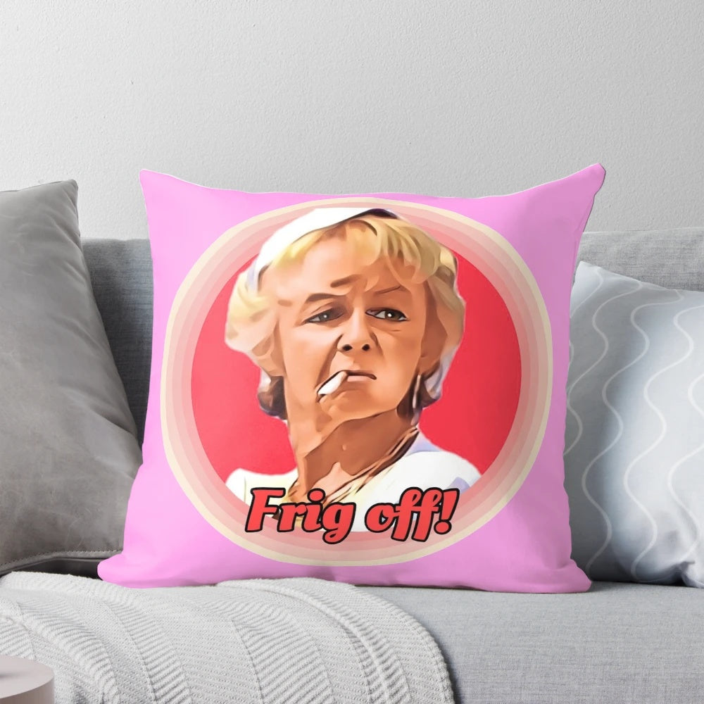 Madge from Benidorm inspired comedy throw pillow