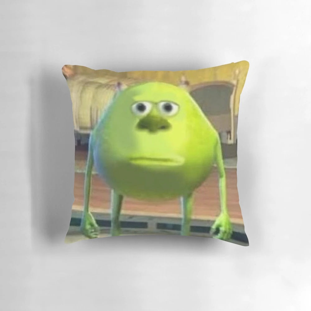 Mike Wazowski from Monsters Inc printed on a soft, plush pillow