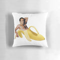 Playful Nicholas Cage-themed decorative pillow with a "sexy banana pose" design