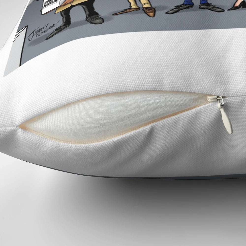Colorful caricature pillow featuring the cast of the popular TV series "The Office