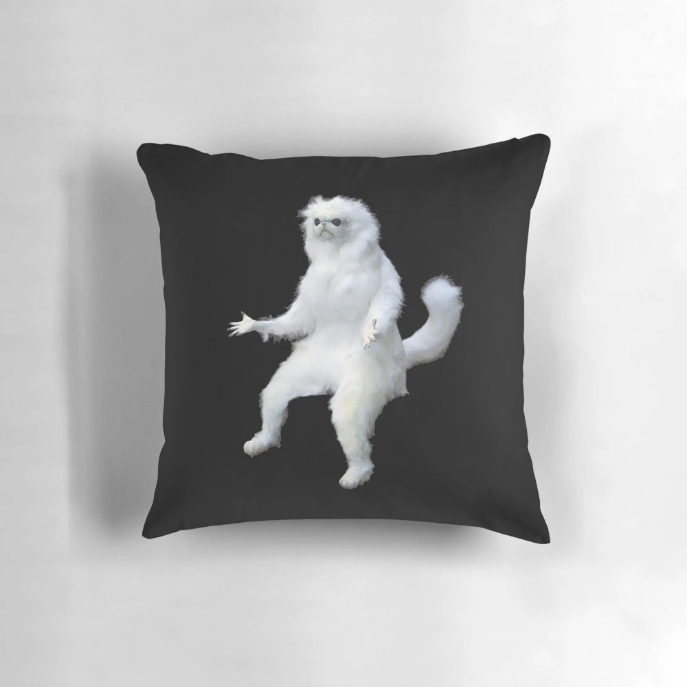 Humorous white Persian cat meme-inspired room guardian pillow