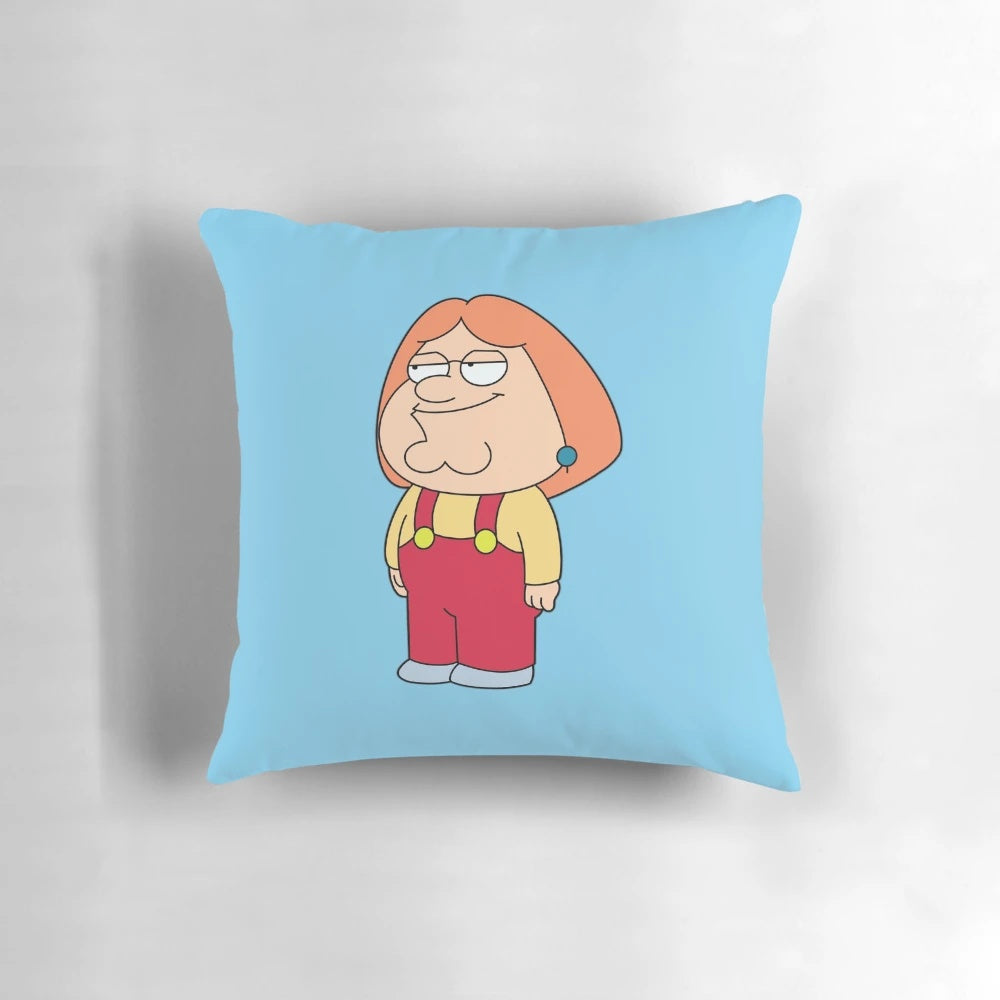 Pillow featuring a mashup of the iconic Family Guy characters Peter, Lois, and Stewie Griffin