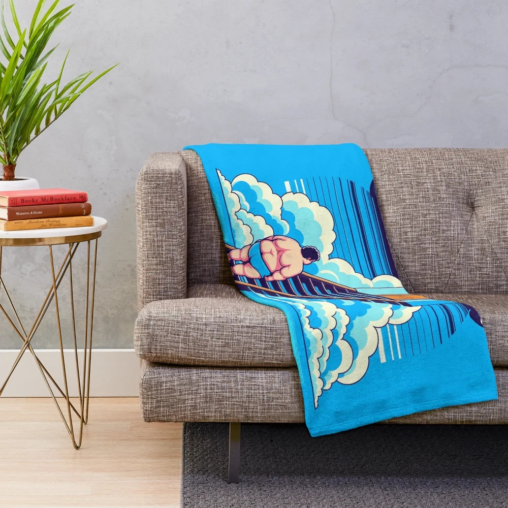 Plush blanket with "The Gluten Show" movie parody design