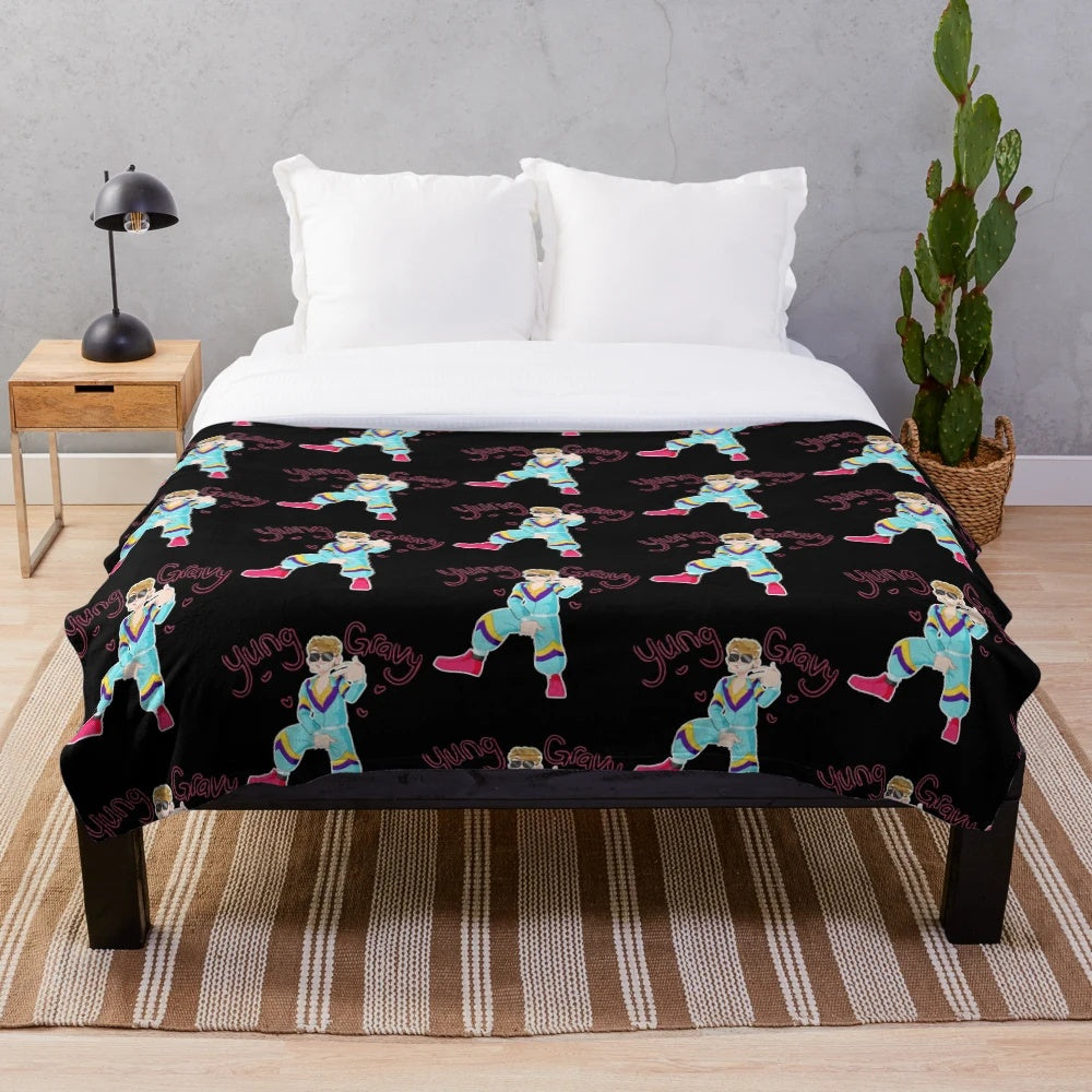 Rapper dancing plush blanket featuring Yung Gravy inspired design