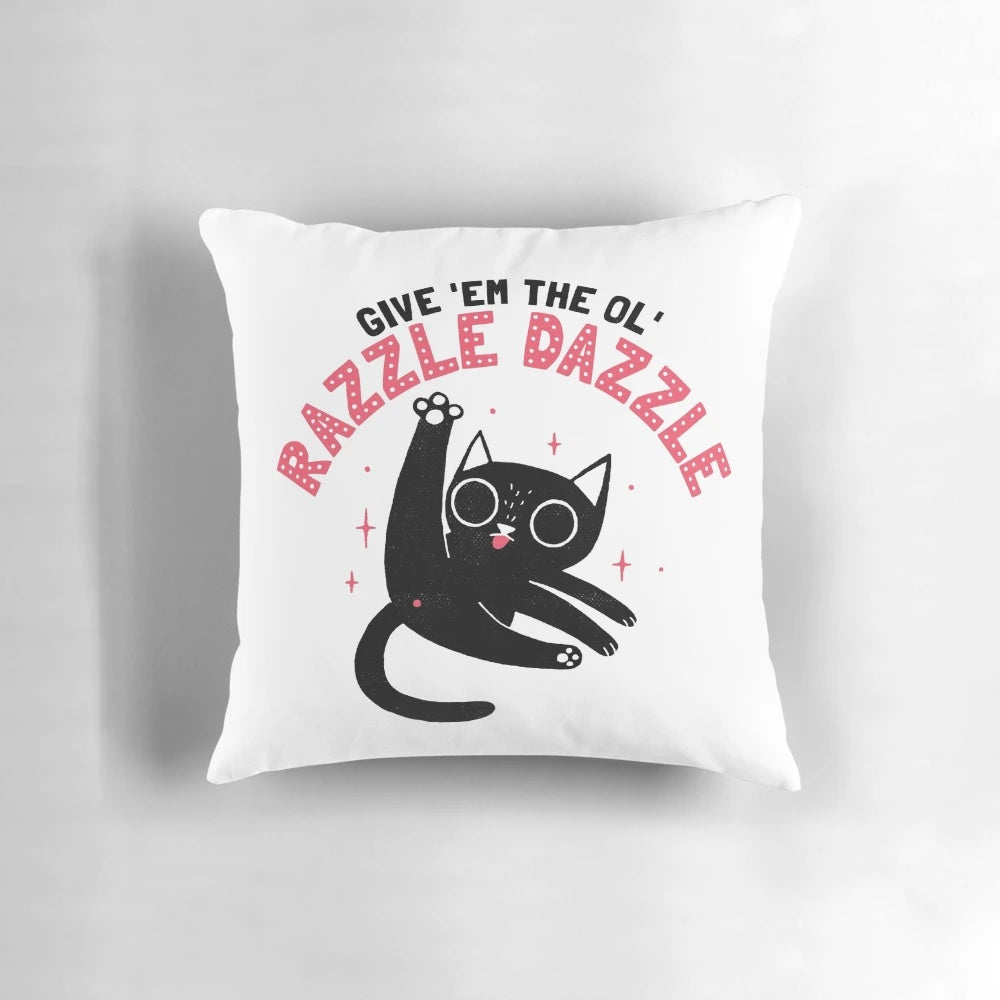 Razzle dazzle cat-themed pillow with a fun and whimsical design