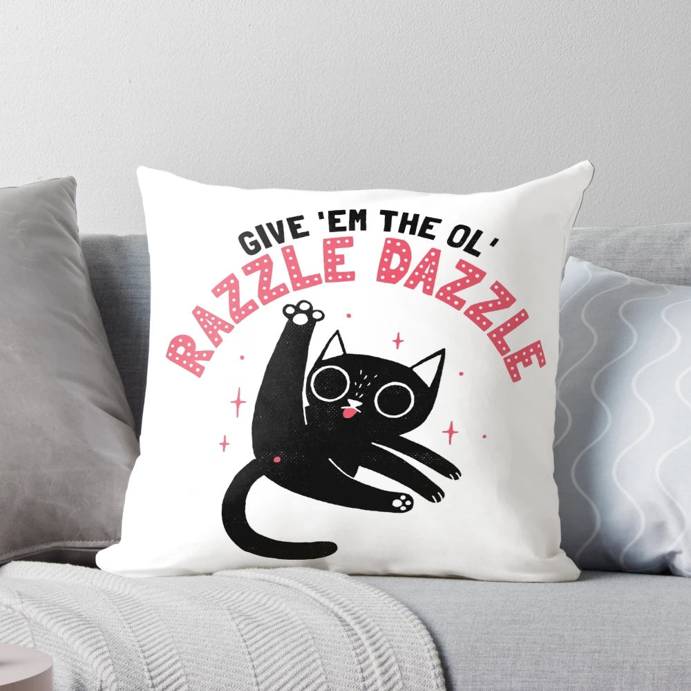 Razzle dazzle cat-themed pillow with a fun and whimsical design