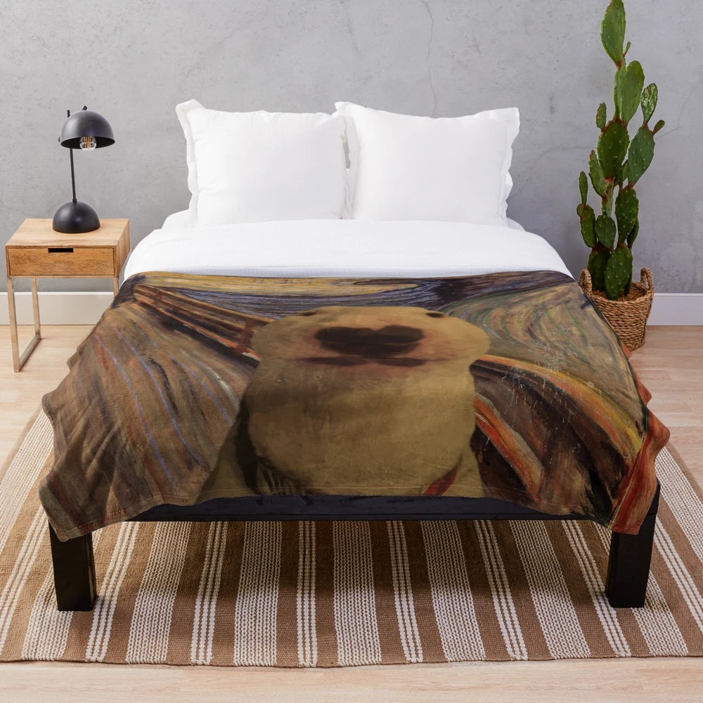 Plush blanket featuring the popular "Screaming Nelson Walter Dog" meme