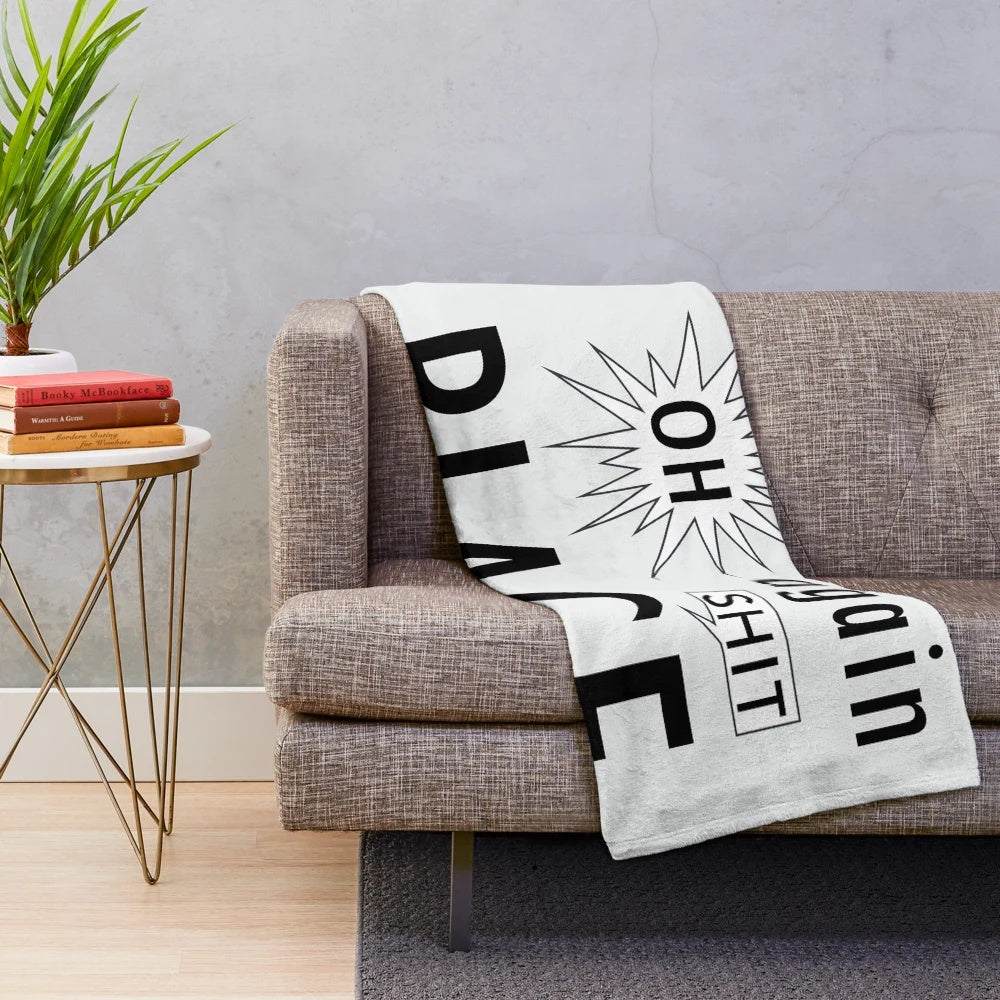 Plush blanket with "Shit Place Office" text, a humorous office-themed design
