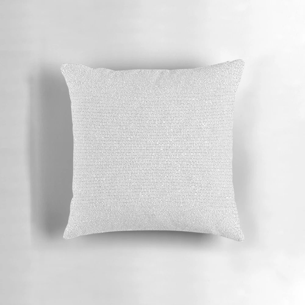 A large, soft pillow featuring the complete Shrek script in a humorous, meme-inspired design.
