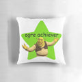 A plush, square Shrek-themed pillow featuring a playful pun or meme design.